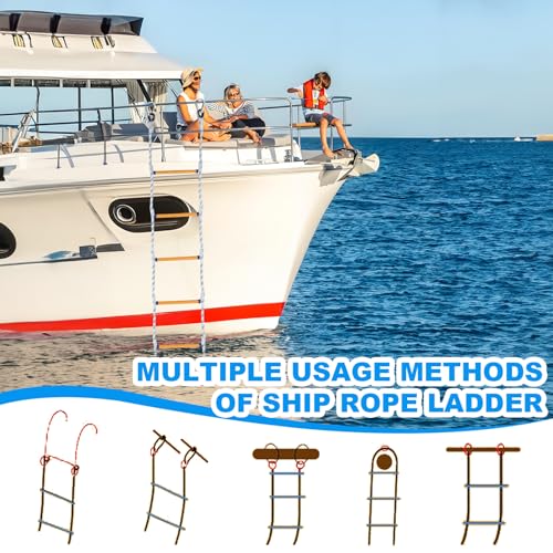 image for POVTIMS Boat Rope Ladder, 5 Step Marine Ladder, Heavy Duty Polyester, 