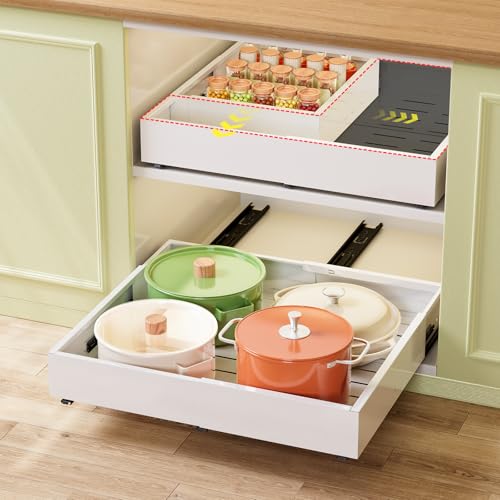 Dayacoco Expandable Pull out Cabinet Organiser No Drill Adhesive Kitchen Cupboard Drawer Peel and Stick Slide Out Drawer For Kitchen Pantry Shelf Storage 1 Pack