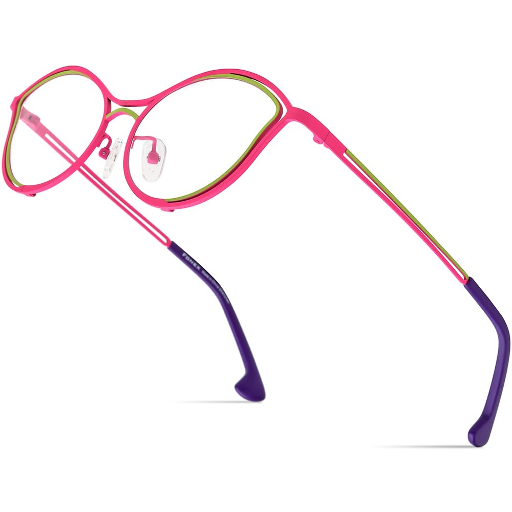 FONEX Colorful Pure Titanium Glasses Frame Women Retro Round Eyeglasses