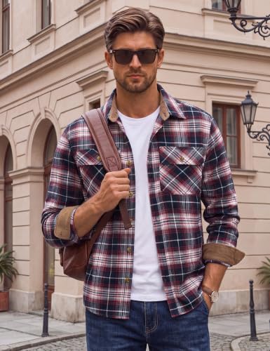 Image of Cotrasen Mens Flannel Shirts Cotton Plaid Button Down Shirt