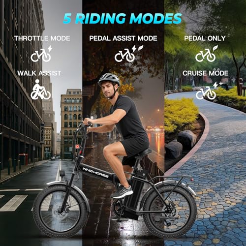 Image of Foldable Electric Bike for Adults with 20-inch Fat Tire, Suspension | 48V 15.6Ah Removable UL Battery, 40-70 Miles & 20 MPH, Peak 983W, 7-Speed, Rear Rack, ideal for Commuting & Outdoor Use