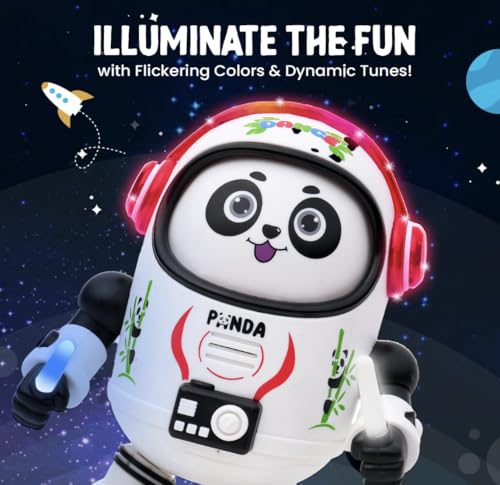 Image of Dancing Space Panda Robot Toy with Light Effects and Musical Sound, White and Black, 18.5 cm, Battery Powered, for Toddlers, Babies, Girls and Boys