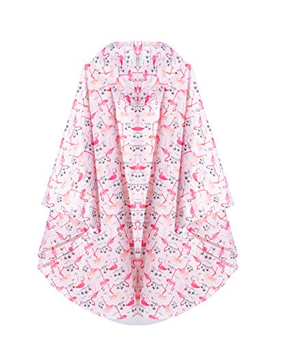 Freesmily Damen Regen Poncho stilvolle wasserdichte Regenmantel mit Kapuze Reißverschluss (Rosa Flamingo)