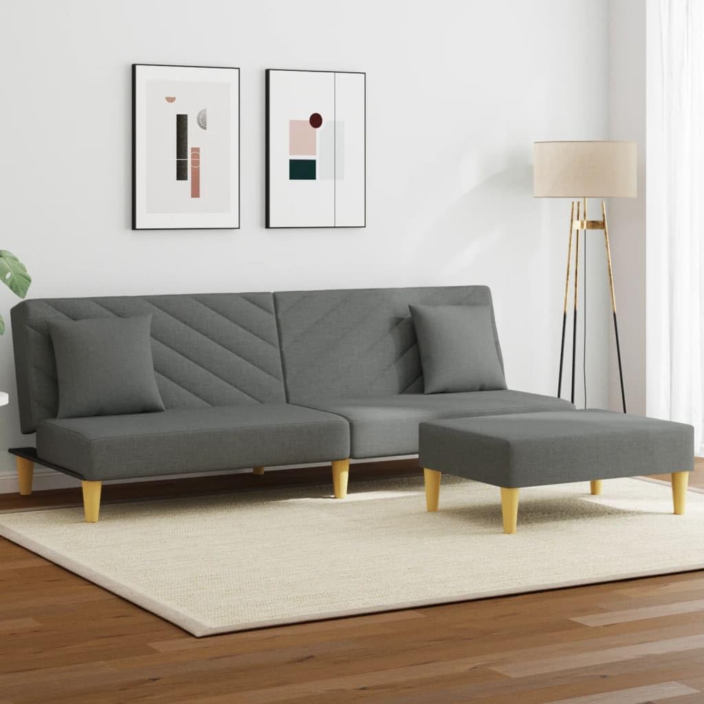 Homgoday Sofá Cama de 2 plazas con Almohadas y Taburete Tela Gris Oscuro, Sillones de Televisión, Sofás de Descanso Relax, Sofas De Salon, Hogar Sofa Muebles，Asientos Tapizados para Salón