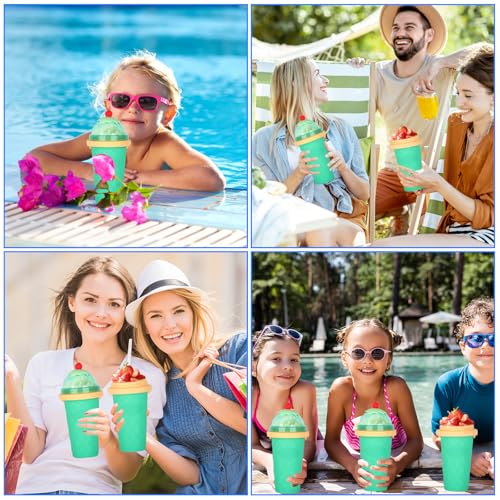 CIOXSOIO DIY Slush Becher, Silikon Squeeze Cup mit 2-in-1 Strohhalm und Löffel, Slush Eis Becher zum Kneten Smoothie Pinch Ice Cup, DIY Slushy Maker Cups, Hellgrün – Bild 8