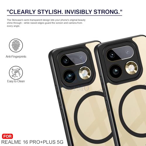 Image of AESTMO Realme 16 Pro Plus Back Cover | 360 Protection | Crystal Clear Hard Back Transparent | Compatible with MagSafe Accessories (PC+TPU, Black Bumper)