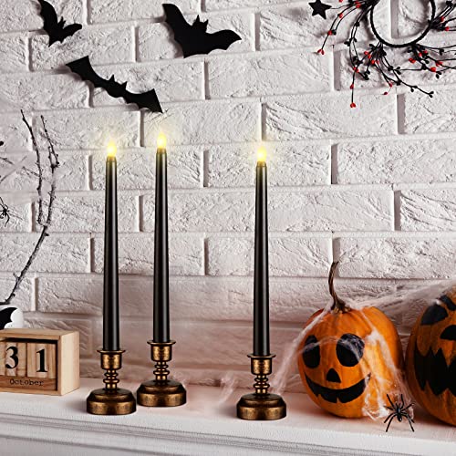 Image of Fumete 16 Pcs Halloween Black Flameless Candles, with Gold Base