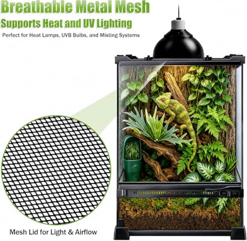 Image of Vertical Glass Reptile Enclosure Terrarium, 10 inch x 10 inch x 14 inch | 6 Gallon Fully Assembly & Front Opening Habitat Tank for Crested Geckos, Tree Frogs & Small Arboreal Reptiles