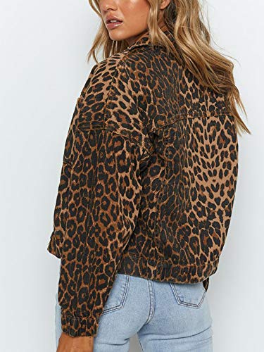 Women's Leopard Print Retro Shape Button-up Front Bomber Jacket2