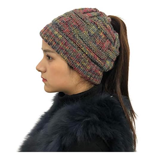 Varm mössa dam hästsvans hår mössa varm färg hatt, Grått, en storlek