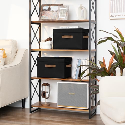 Image of StorageWorks Fabric Storage Bins with Lid, Decorative Storage Boxes for Shelves, Stackable Closet Organizer Basket with Handles, Large, Black, 2-Pack