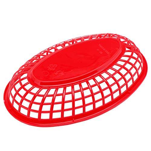 EUSOAR 9.4in x 5.9in Red Oval Plastic Food Serving Baskets, 24pcs Reusable Microwave & Dishwasher Safe, Great for Burger, Fries, Sandwiches