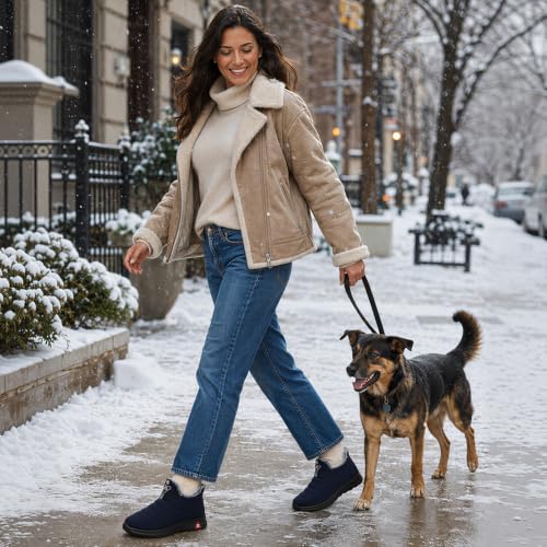 Image of SHIBEVER Winter Boots for Women Warm: Comfortable Slip on Ankle Snow Boots