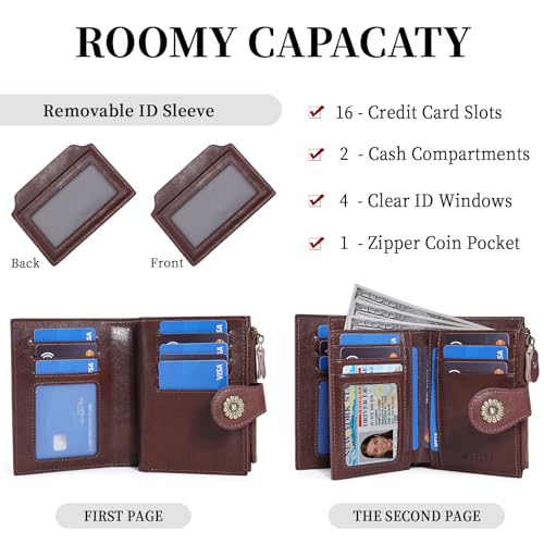 Image of HKCLUF Wallet Women Small Genuine Leather Bifold Wallet Womens RFID Blocking Small Wallet for Women Card Holder Purse With ID Window(darkkhaki)