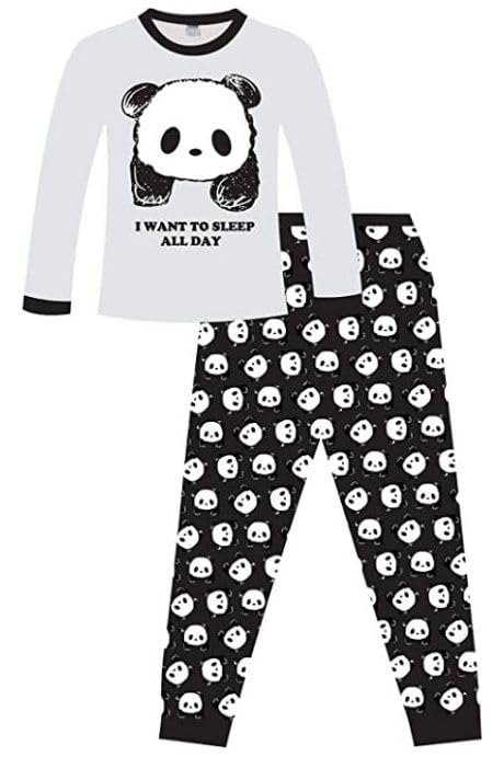 Pijama largo de algodón con diseño de panda para niñas con texto en inglés 'I...