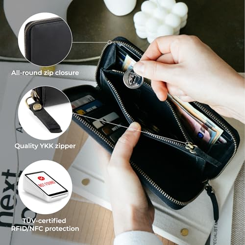 Image of BERLINER BAGS Genuine Leather Zip Wallet Women Margo, Gift Box - Dark Grey | Soft Leather Zip Around Wallet, Fit up to Phone 6.9 inch, 12 Card Slots, 1 ID Window, 1 Coin Pocket, RFID Blocking