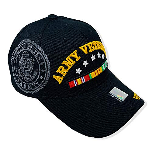 GREAT CAP Acrylic Military Hat - US Warriors Official Licensed Army Hat 3D Embroidered with Size Adjustable Hoop and Loop Closure for Men and Women - Army Veteran - 5 Stars - Vietnam Vet - Black