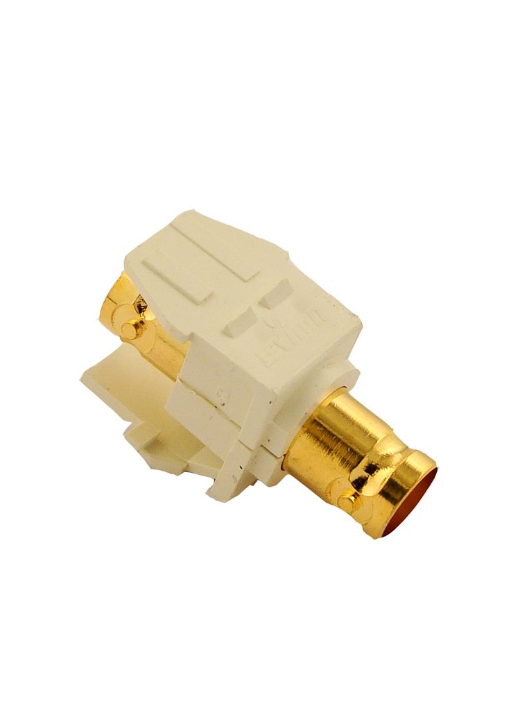 Conector BNC Leviton QuickPort 40832-ba con acabado chapado en oro color almendra