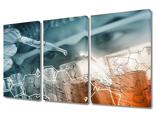 Image of TUMOVO 3 Panels Scientist and Test Tubes Laboratory Concept Paintings for Wall Decorations Scientists and Scientific Experiments Wall Painting Art Prints and Posters Framed Ready to Hang (36 inch Wx24 H)