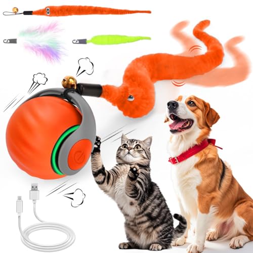 NEOVSUNY Juguete Interactivo Gato, Bola de Juguete Interactivo para Gatos,Speedy Tail 2.0, 2025 Nuevo Rey de la Bola de Juguete Interactiva, Juguetes para Gatos en Movimiento Recargables por USB