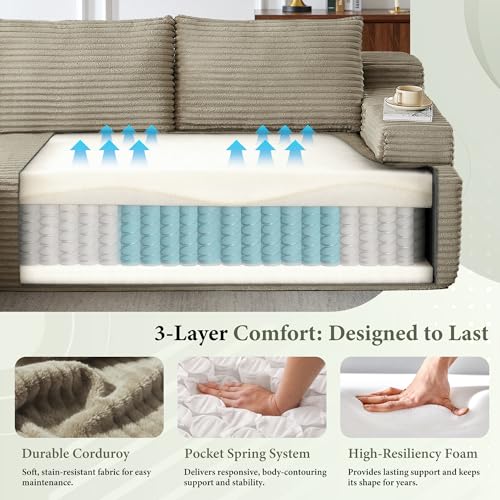 Image of 96 inch Sectional Couches for Living Room Cloud Couch Sofa with L-Shape Upholstered Boneless Couchs Modern Modular Sectional Couch with Chaise