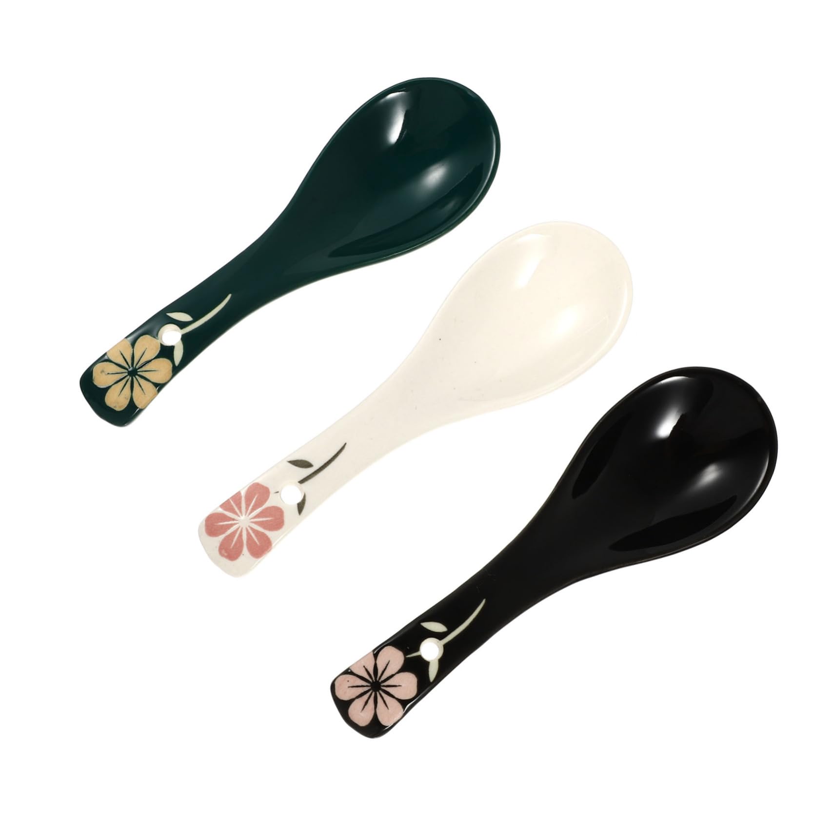 SOLUSTRE 3pcs Ceramic Soup Spoons Large Smooth-edged Spoons for Soup Rice Dessert -painted -