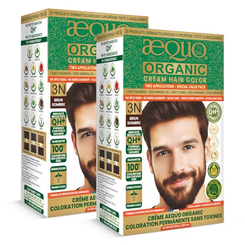 Image of Aequo Organic Permanent Hair Colour for Men | Organic Cream Hair Dye | Complete Hair Coverage | Ammonia Free | Dark Brown, 115ml | Pack of 2
