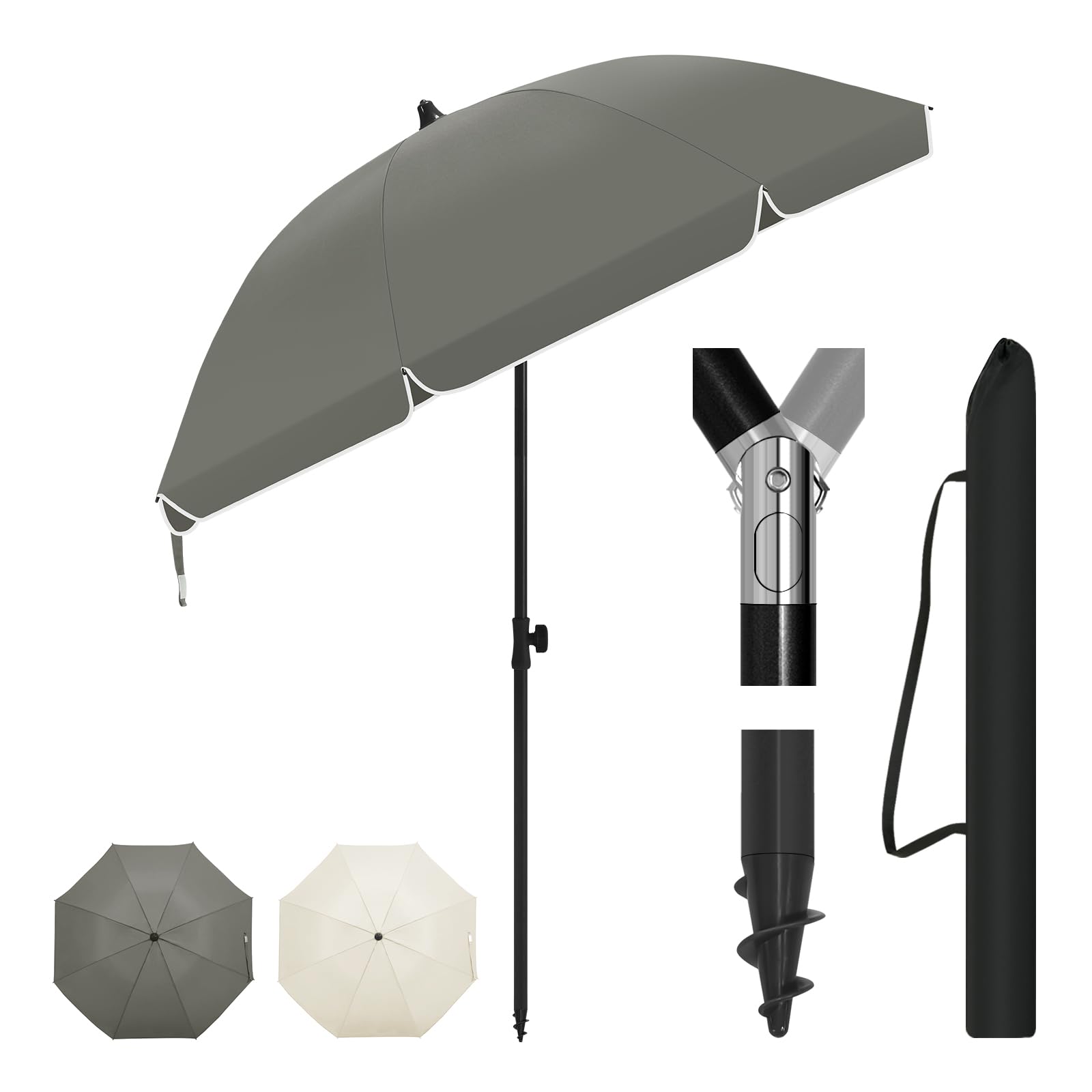 Laneetal Sonnenschirm Strand φ135/155/175 cm, UV-Schutz UPF 50+, höhen- und neigungsverstellbar, tragbar mit Tragetasche, runder Sonnenschirm für Balkon Garten Strand