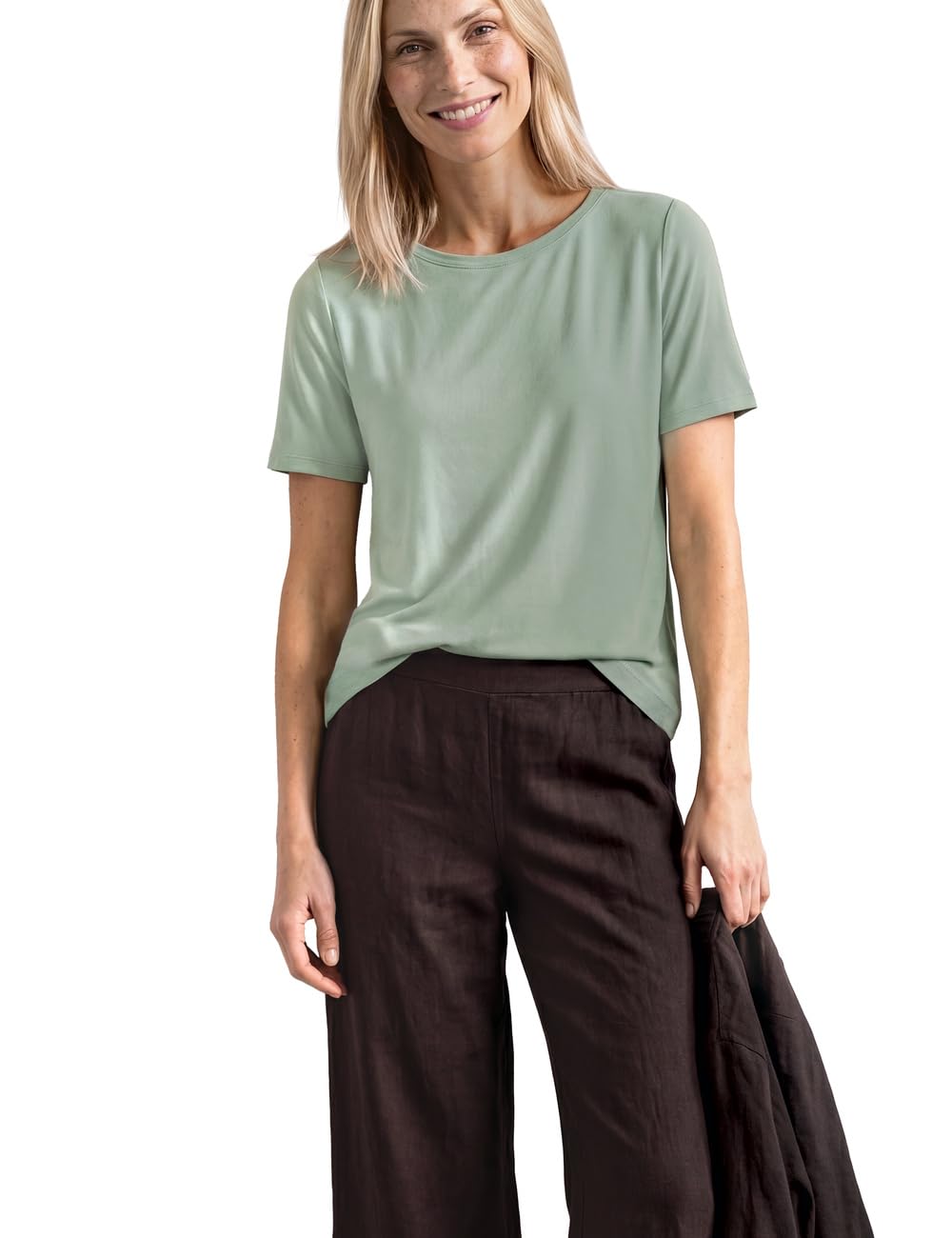 Street One Basic T-Shirt with Crew Neck in Plain Colour Eucalyptus Green 34