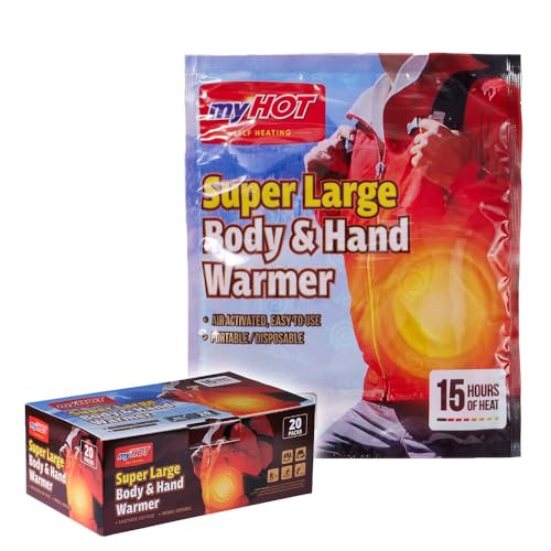 myHOT Super Large Body & Hand Warmers 20Pack - Up to 16 Hours, Long Lasting Disposable Heat Pack, Non-Adhesive, Air-Activated Warmers for Cold Weather, Camping & Skiing - Made in Korea