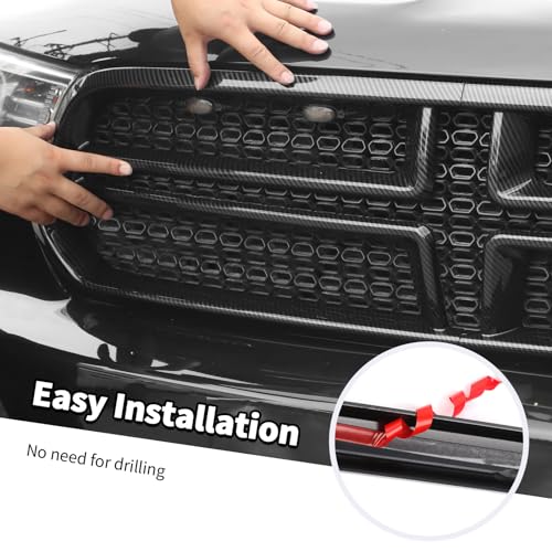 Image of Jimen Compatible with Dodge Durango 2014-2020, 4PCS Front Grill Cover Grille Overlay Trim (Carbon Fiber)