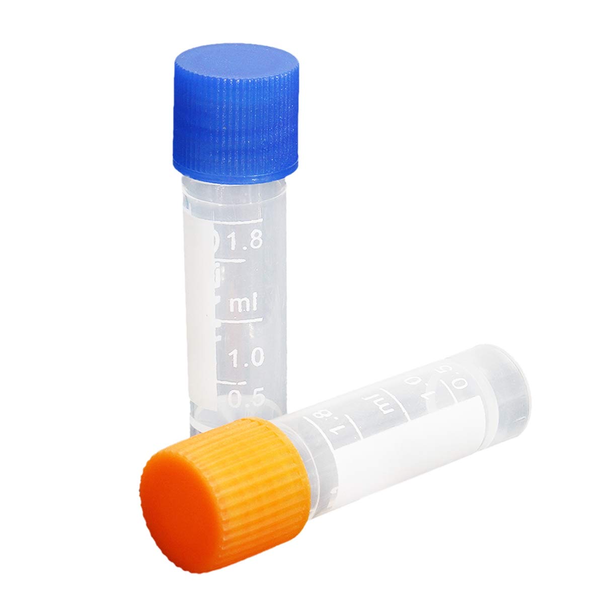 Bloepum 50Pcs 1.8Ml Plastic Graduated 0.063Oz Cryovial Test Tube Sample Pipe with Seal Cap & 2x Clear Plastic Measuring Cup
