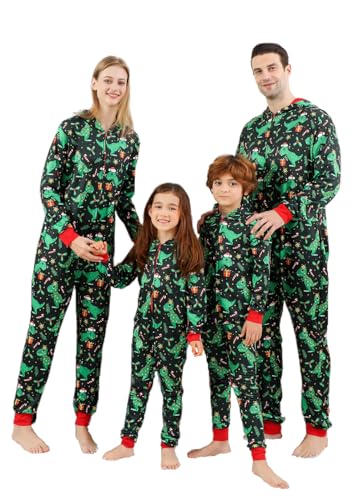 VNVNE Matching Christmas Onesie Pjs for Family/Couples/Women/Men/Adults, Xmas Holiday Dinosaur Pajamas, One Piece Sleepwear Loungewear(Men,XL,Green Dinosaur)