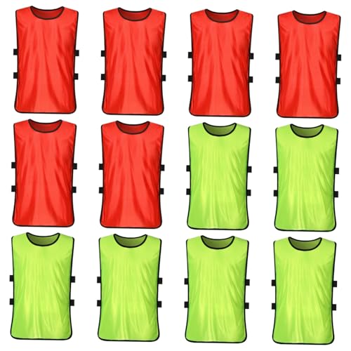 PEPLAYTAL 12 Piezas Chalecos Entrenamiento y Adultos Verano Secado Rápido para Fútbol Baloncesto S Fluorescente Verde y Rojo