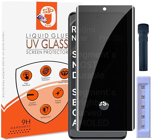 Image of STP FEEL UV Advanced Privacy Tempered Glass Screen Protector Guard Compatible For Redmi Note 14 Pro Plus 5G (6.67 Inch, Pack of 1) Full Edge to Edge Coverage Anti-Spy /Anti-Peeping 9H Hardness