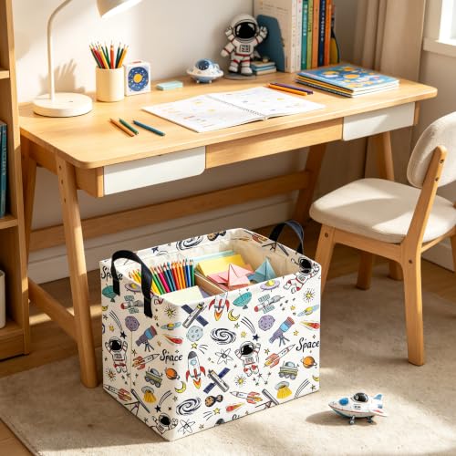 Image of FXOLCSHE Rectangular Space Rocket kid Basket,Waterproof Collapsible Laundry Hamper for Boys,Cute Galaxy Storage Bin,Baby baskets,Spaces planet laundry basket,Astronaut room decor(Space)