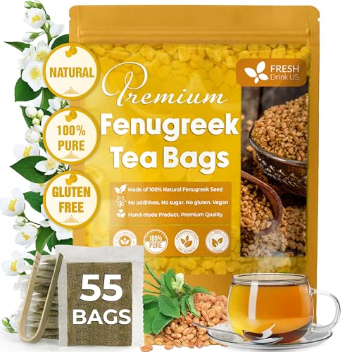 Image of FreshDrinkUS, Premium 55 Bags Fenugreek Tea, 100% Natural & Pure. Made with Eco-Conscious Tea Bags. No Sugar, No Caffeine, No Gluten, Vegan.