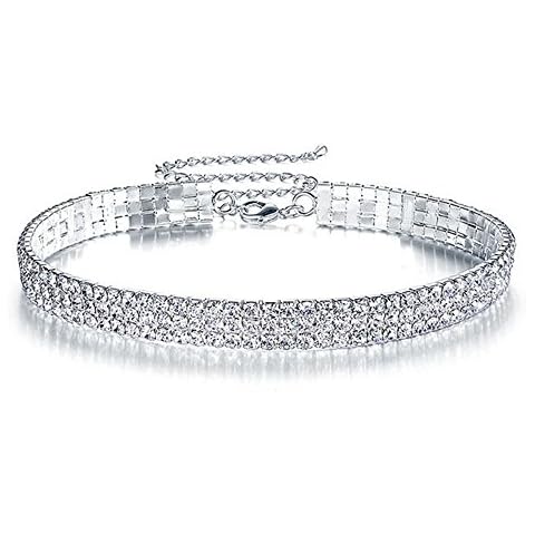 Elegant Rose 3 Row Clear Rhinestone Choker Cover