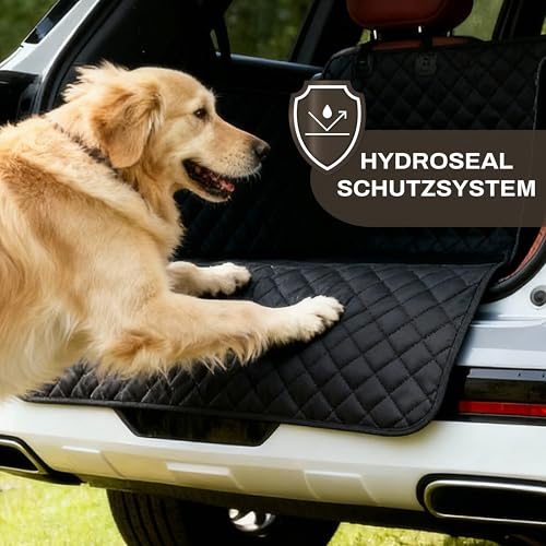 Hainberger Kofferraumschutz Hund gesteppt mit Seiten- und Ladekantenschutz Hundedecke Auto Kofferraum Wasserdicht und Kratzfest, Universal Kofferraum Schutzmatte für Hunde 174 x190cm (Schwarz)