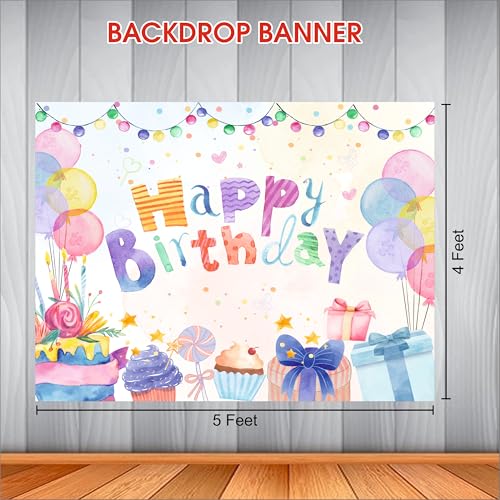 Image of Pastel Birthday Backdrop 5x4 Ft | Backdrops for Decoration | Birthday Decoration Backdrop | Banner for Kids Theme Party
