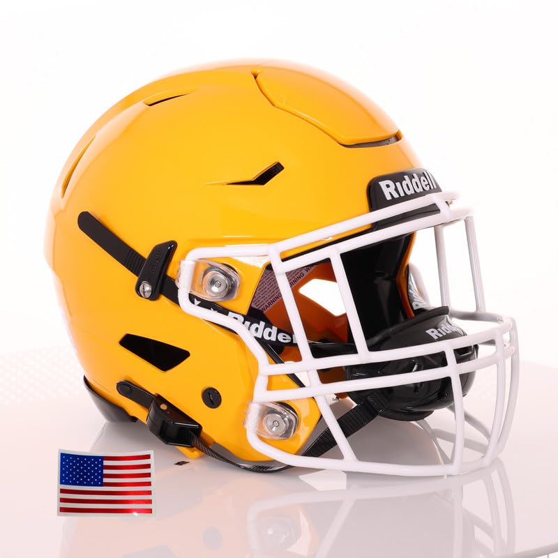 Green Gridiron - Riddell SpeedFlex Adult w/White SF-2EG-II Facemask + US Flag Decal (GB Gold Helmet, Small Helmet)