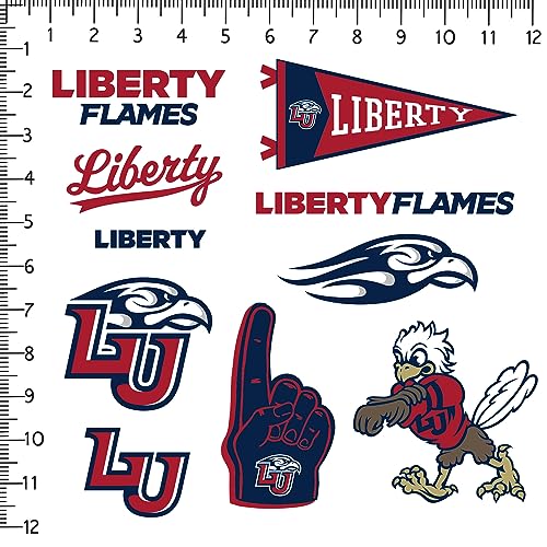 Image of Liberty University Flames Vinyl Sticker Pack - 10‑Count Large Waterproof Decals for Laptop, Water Bottle, Tablet, Skateboard, Car, and Indoor /Outdoor Use