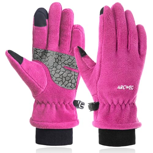 Arcweg Fleece Handschuhe Kinder Warm Winter Kinder Polar Fahrradhandschuhe Wasserdicht Fingerhandschuhe Winddicht Fäustlinge für Jungen und Mädchen Outdoor Sport Wandern Laufen Rosa S-M(5-6 Jahre)