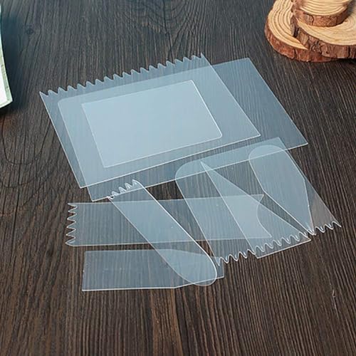 Image of Dough Bench Scrapper, Smoother Icing Fondant Smoothner Different Shapes Set of 9-Pieces Like Zig Zag /Plane Designs, Fondant Mousse Scraper - PVC - Transparent Color (White)