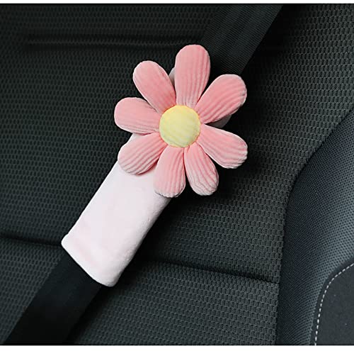 seemehappy Car Headrest Pillow, Flower Neck Pillow for Car,Comfortable Soft Car Seat Pillow for Driving,Head Rest Cushion,Cute Neck Pillow for Travelling and Home-Seat Belt cover-pink-1pcs