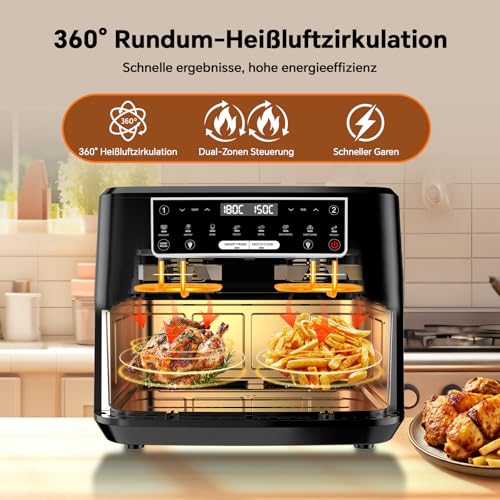 Heißluftfritteuse 12L | Air Fryer XXL Variabel für Einzel und Zweikammer, 2600W Doppel-Heizelement Separate Temper mit Sichtfenster und Innenlicht, Airfryer Doppelkammer 8-in-1 Touch-Steuerung Rezept 5