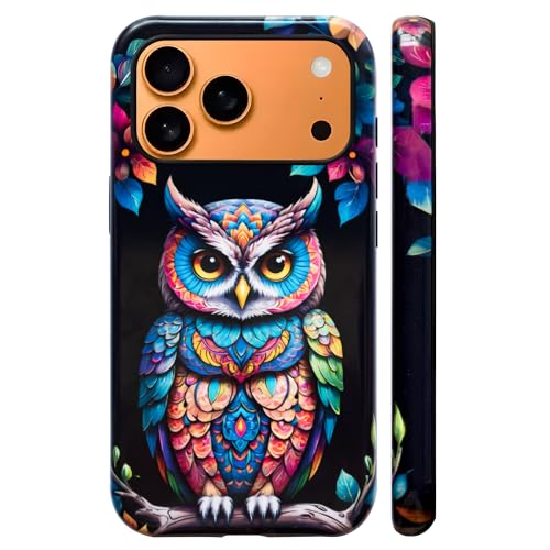 Bcov Dual-Layer Case for iPhone 17 Pro Max/iPhone 18 Pro Max,Colorful Owl Shockproof Hybrid Hard Shell + Silicone Cover Protective Phone Case for iPhone 17 Pro Max/iPhone 18 Pro Max
