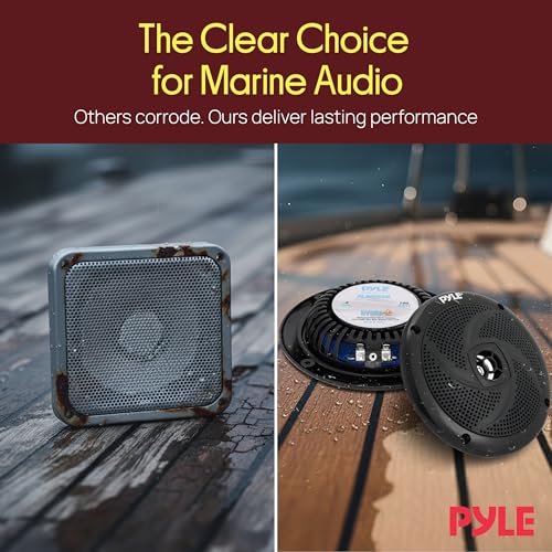 Image of Pyle Waterproof Marine Speakers - Pair of 5.25 inch 180 Watt Low Profile Slim Style System - Weather Resistant Outdoor Rated Speakers for Boat, Patio, Poolside, Deck, Home (Black)