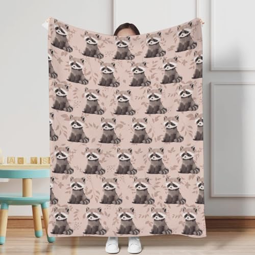 Image of Cute Raccoon Leaves Baby Blanket for Boys Girls Baby Animal Flannel Soft Swaddle Blanket Receiving Blankets for Nursery Stroller Toddler Bed Baby Carseat Crib Daycare Playmat 30x40