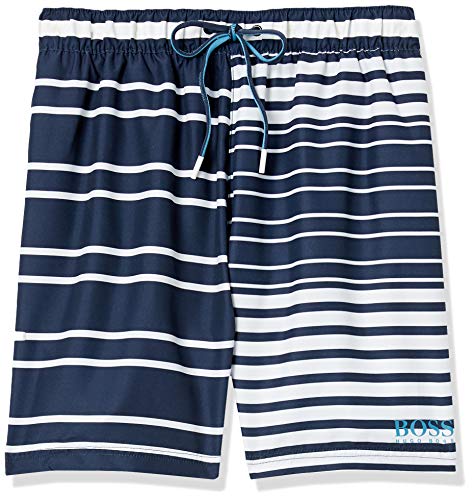 Hugo Boss BOSS Men's Swim Trunks, Blue and White, L